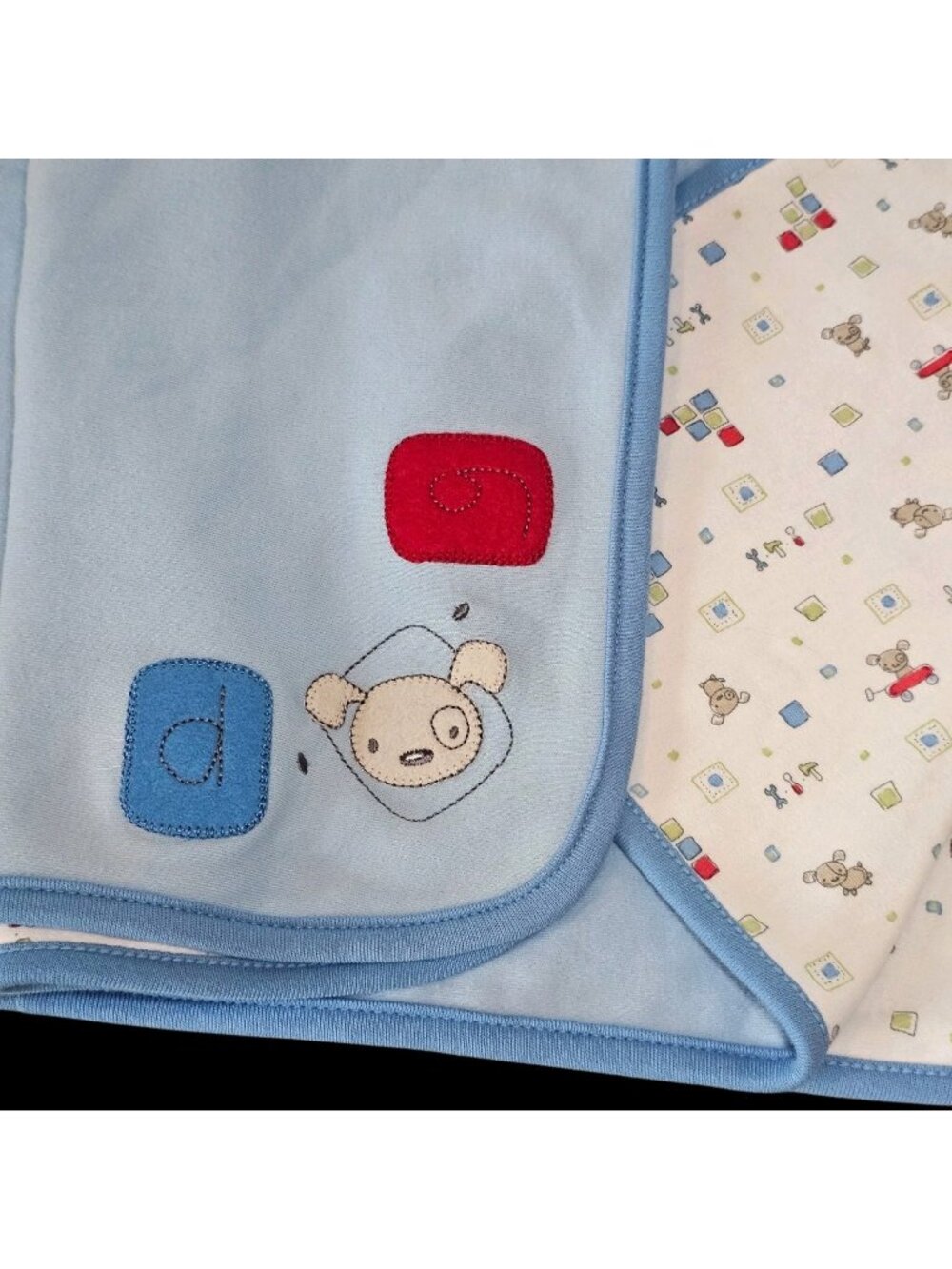 VTG Carter's Just One Year Blue Dog Baby Blanket Cotton Tools Squares